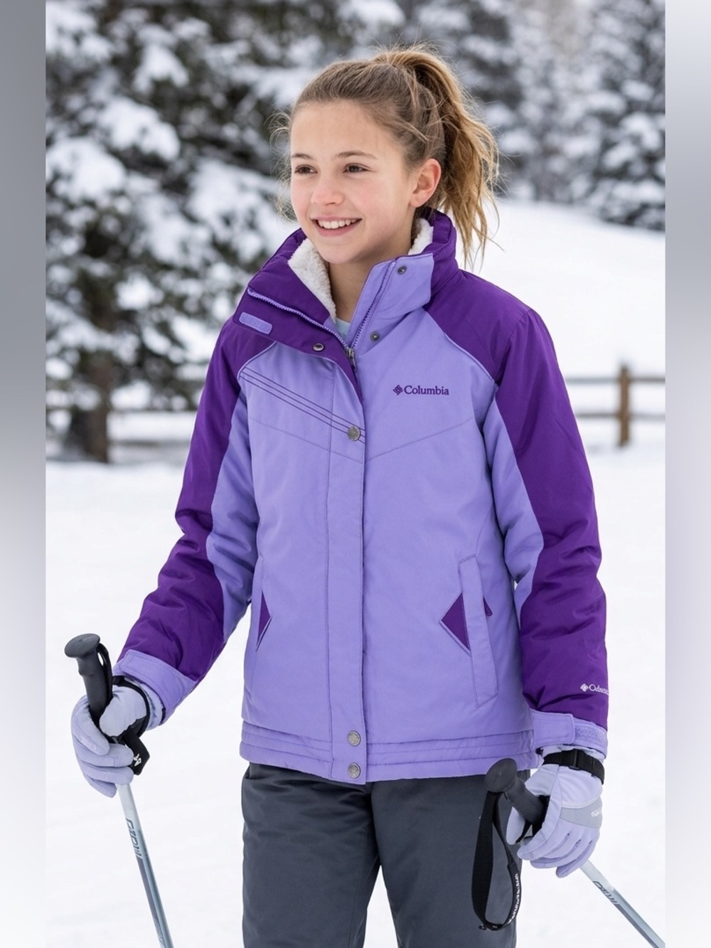 Columbia Girls Youth 14/16 Winter Jacket Purple Fleece Lined Ski Coat